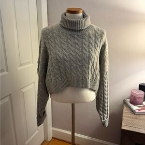 MIMOSA grey cropped cable knit turtle neck sweater. Medium. NWT
